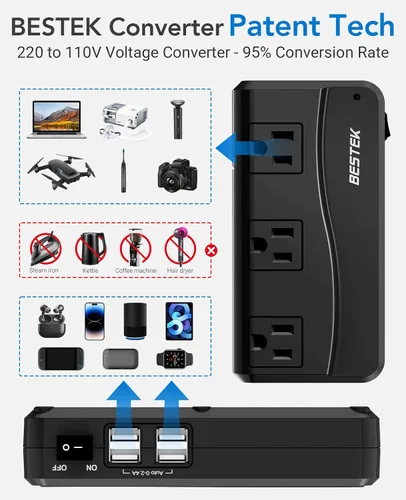Vista 2 de Convertidor Bestek de 200 W Negro con 6A 4-Port USB Charging y UK/AU/US/EU Worldwide Plug Adapter (negro)