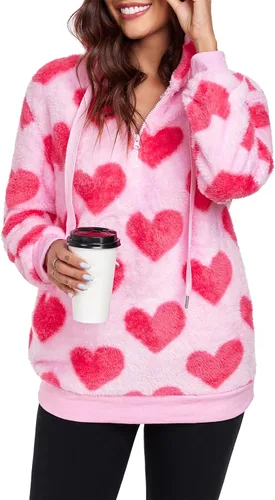 Vista 7 de Century Star Sudadera deportiva mullida de vellón con capucha para mujer de talla extragrande con bolsillos