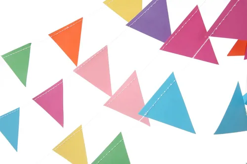 Vista 6 de Banderines de papel con bandera triangular multicolor de 26 pies para decoración colgante de fiesta de boda, 2