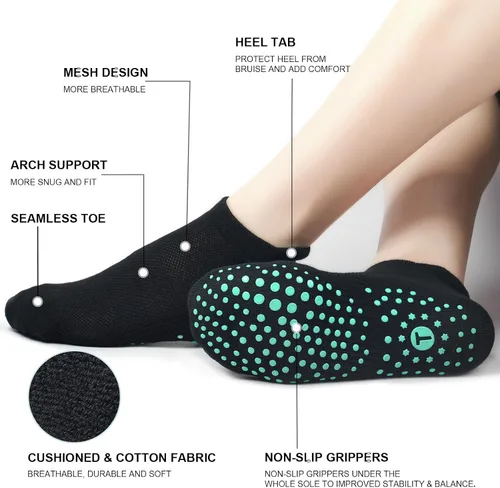 Vista 2 de Calcetines de agarre para pilates, yoga, hospital, barra, calcetines deportivos acolchados para mujer, antideslizantes, regalos de 2 a 4 pares