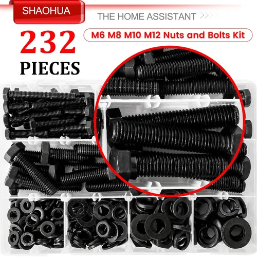 Vista 8 de Kit de surtido de pernos y tuercas métricas M6 M8 M10 M12 de 16 mm a 60 mm de grado 8 con tuercas hexagonales, pernos y arandelas de 15 tamaños