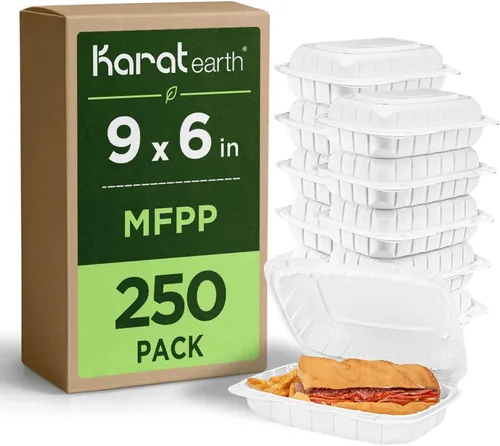 Vista 4 de KARAT EARTH Clamshell - Recipientes para alimentos para llevar [6"x6" - 400 unidades] Recipientes para llevar Aptos para microondas, seguros