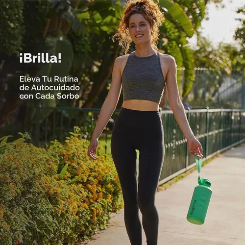 Vista 9 de Hydracy - Botella de agua grande de 2L, a prueba de roturas, de plástico Tritan sin BPA, a prueba de fugas, sin condensación, con correa de Verde