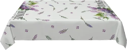 Vista 3 de Mantel rectangular decorativo con hojas de lavanda moradas para el hogar, mantel para comedor, barbacoa, picnic, mesa auxiliar, 52 x 70 pulgadas