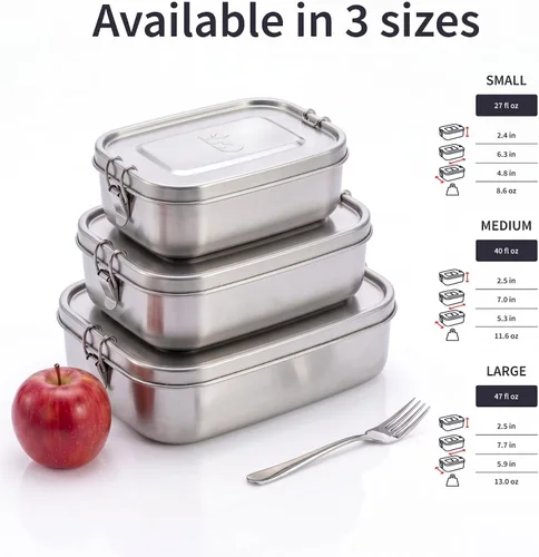 Vista 5 de Bambaw Lonchera Bento de Acero Inoxidable de 27 onzas, lonchera metálica con compartimentos, contenedor de almuerzo de Acero Inoxidable a prueba