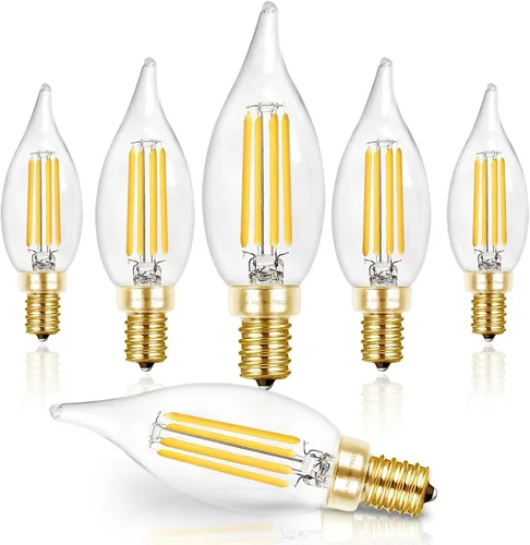 Vista 23 de Hizashi Bombilla de candelabro E12 de 40 W, bombillas LED de candelabro regulables CRI 90+, 4 W, 450 lm, 5000 K, luz blanca diurna, punta de llama