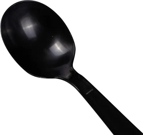 Vista 2 de Karat [5.6 pulgadas - 1000 piezas] Cuchara de sopa desechable de plástico de peso pesado envuelta individualmente negra (U3532B)