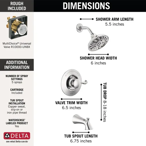 Vista 3 de Delta Faucet Esato 14 Series - Kit de molduras para bañera y ducha monomando, cromado 144897 (válvula incluida)