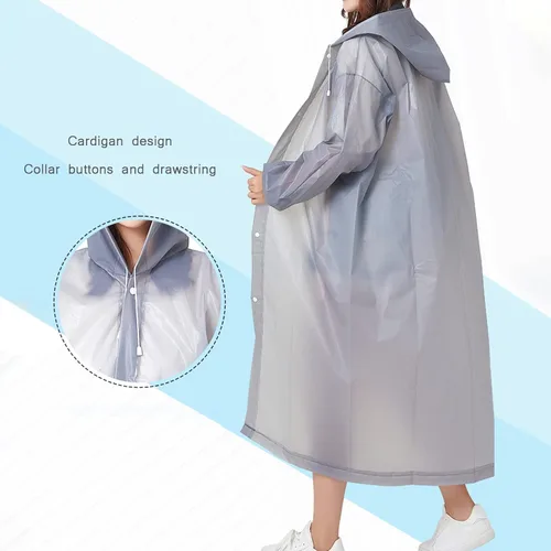 Vista 3 de Rain Poncho for Adults - Hooded Raincoat - Reusable Impermeable Raincoat Bundle Cuff Drawstring 2Pcs