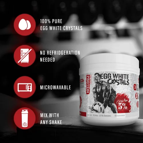 Vista 3 de Rich Piana 5% Nutrition - Cristales de clara de huevo Proteína en polvo de clara de huevo 100% pura 0.71 oz de proteína Se mezcla y almacena