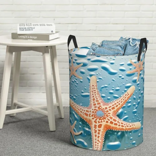 Vista 8 de Beautiful starfish print Circular Hamper Waterproof Storage Bin Organizer Basket Laundry Hamper With Handles For Clothes Toys Small