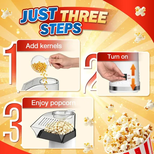 Vista 5 de Máquina de palomitas de maíz con taza medidora para derretir mantequilla, máquina de palomitas de maíz rápida y fácil para reuniones familiares, sin