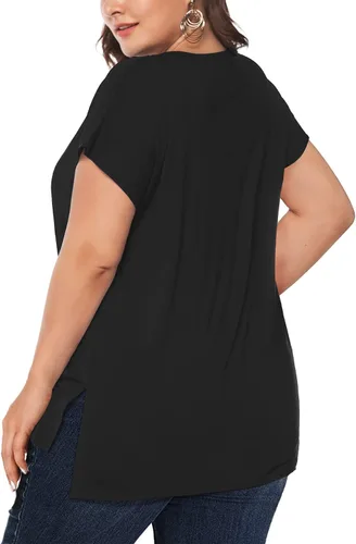Vista 2 de Florboom Ropa de mujer de talla grande, manga largacorta, cuello en V, casual, ajuste holgado, básicas, camisetas altas y bajas