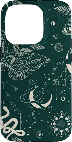 Vista 17 de Dark Green Mystical Witchcore Celestial Night Moth & Snake Case para iPhone 16