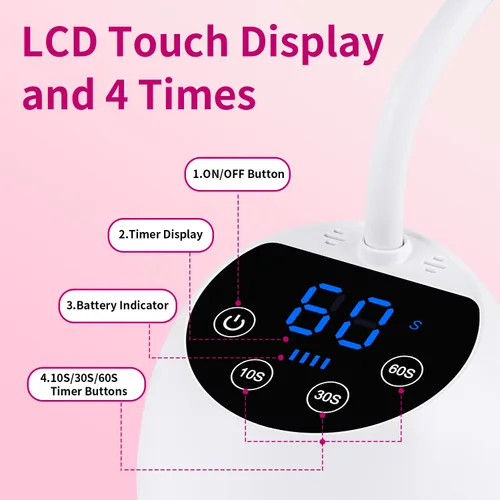 Vista 5 de Lámpara de uñas UV, cuello de cisne inalámbrico de 36 W, lámpara de curación de flash con 3 temporizadores y sensor automático para arte de uñas