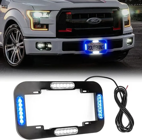 Vista 8 de Luces estroboscópicas de 13.5 pulgadas con 24 luces LED para matrícula, impermeable, marco de matrícula, luces de advertencia amarillas ámbar