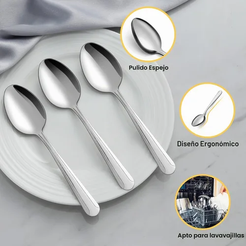 Vista 3 de BEWOS Juego de 24 cucharas – Cucharas de 7.5 pulgadas, cuchara de acero inoxidable, cuchara de cena, apta para lavavajillas, cucharadas pulidas