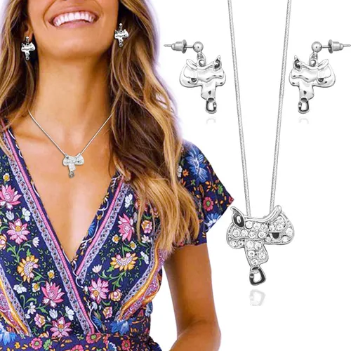 Vista 2 de RechicGu Conjunto de collar y aretes de cadena de serpiente de vaquero con sombrero de vaquero del oeste de Texas