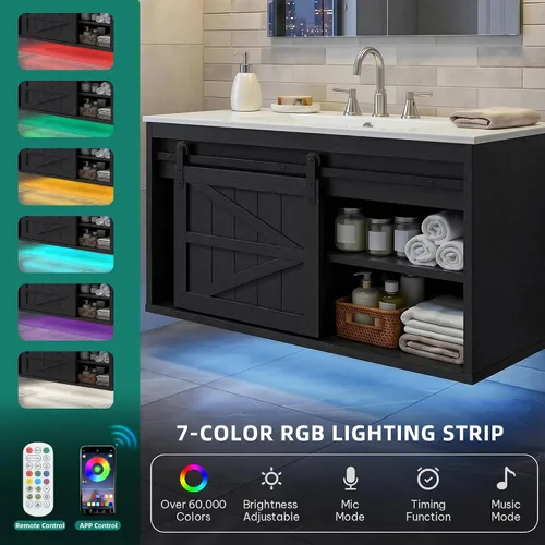 Vista 3 de DWVO Tocador de baño LED de 36" con fregadero Negro