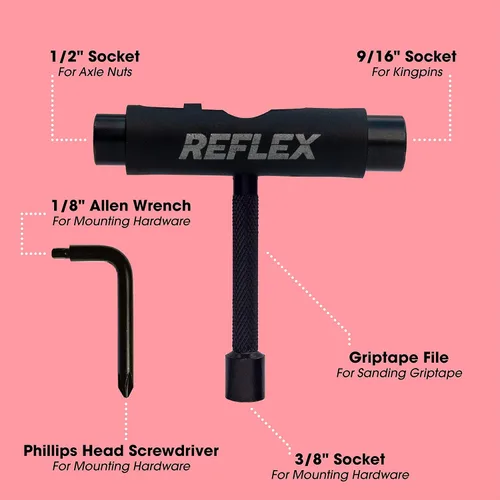 Vista 2 de Reflex TriFlex Skate Tool - Accesorio de herramienta portátil multifunción para patineta, longboard y patines