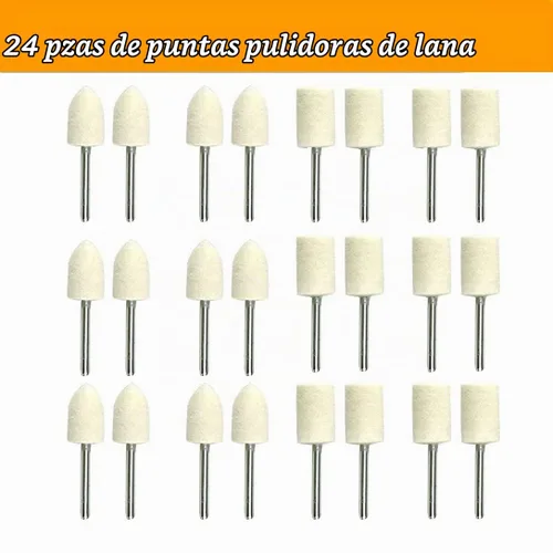Vista 2 de 24 brocas de pulido de fieltro de lana con vástago de 1/8 pulgadas