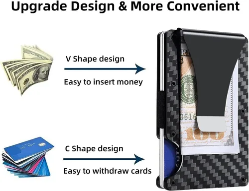 Vista 3 de Comkey Billeteras minimalistas para hombre - Walle de fibra de carbono - Cartera RFID para hombre, Fibra de carbono, Minimalista