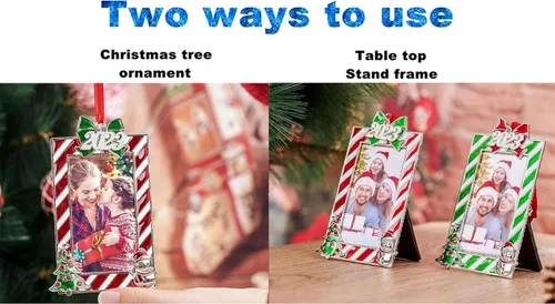 Vista 4 de WANSHUNLMI Marco de fotos verde 2026, marco de fotos de metal para Navidad, decoración de árbol de Navidad, mesa o árbol de Navidad, de dos maneras