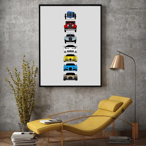Vista 5 de Custom Car Posters Handmade Poster compatible with Bugatti Generations Print of Best of Bugatti (Type 35, Type 41, Type 57SC, EB110, Veyron, Chiron)