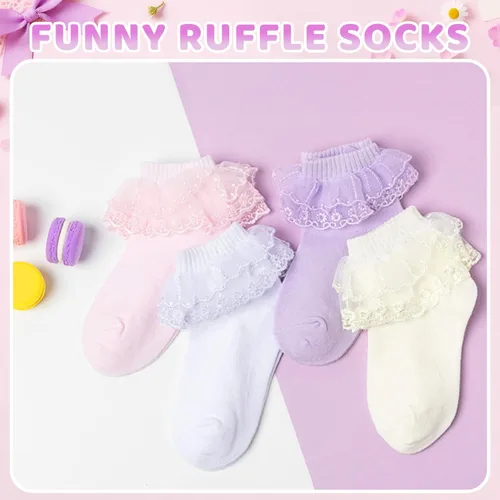 Vista 12 de sockfun Calcetines con volantes para bebé, calcetines de encaje con volantes para niños pequeños y niñas