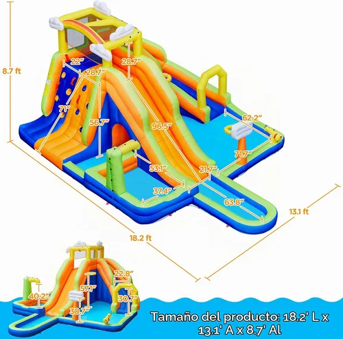 Vista 3 de Yaheetech Casa inflable de la despedida, tobogán acuático