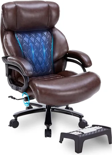 Vista 9 de Silla de oficina grande y resistente de 600 libras, silla de escritorio ergonómica para computadora, silla de cuero con respaldo alto con soporte