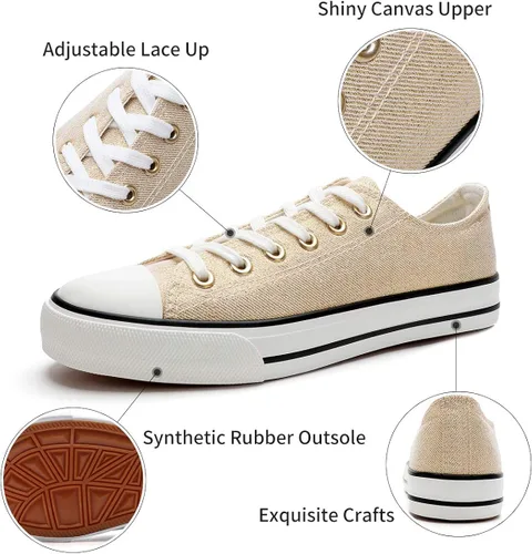 Vista 2 de Adokoo - Tenis informales de lona para mujer, caña baja, con cordones, cómodos, para caminar