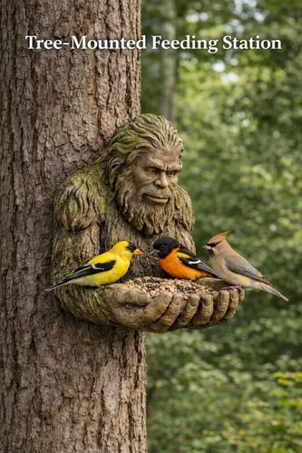 Vista 3 de Bigfoot - Comedero para pájaros de árbol – Sasquatch Big Foot Birdfeeder – Escultura de alimentación de pájaros de invierno estatua de jardín