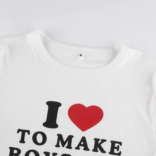 Vista 6 de Camiseta corta Y2K con estampado de letras y texto en inglés Grunge para mujer y niña