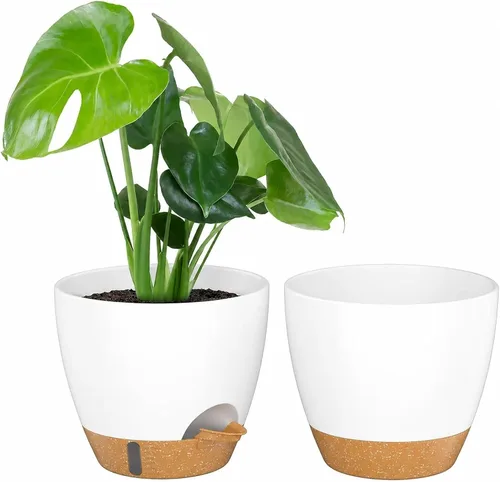 Vista 9 de ZMTECH Juego de 2 macetas de 10 pulgadas para plantas de interior, macetas de riego automático con agujeros de drenaje y platillo para plantas