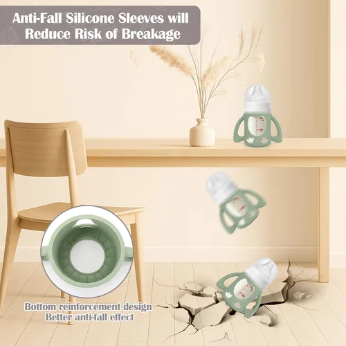 Vista 3 de BUSOHA Paquete de 3 fundas de silicona para biberón de vidrio de paloma de blanco+azul+verde