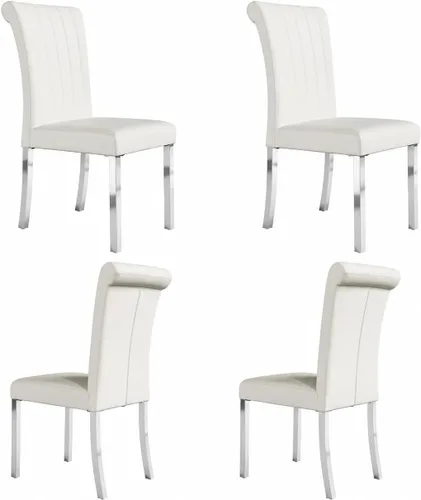 Vista 29 de Asday Upholstered Dining Chairs Set of 2, High Back Fabric Chairs, Beige Linen Fabric, High Back, Black Metal Legs