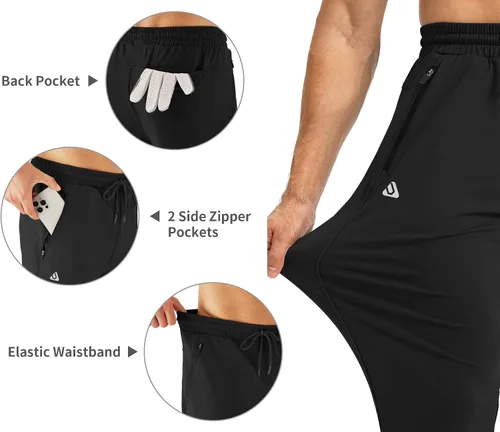 Vista 4 de URBEST Pantalones de golf elásticos para hombre con bolsillos con cremallera, pantalones deportivos ajustados para hombre, entrenamiento, viajes