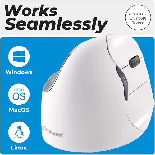 Vista 3 de Evoluent Inventor del mouse vertical - VM4RB Ratón vertical ergonómico blanco Bluetooth para Mac, mano derecha Med a grande, esculpido para mayor