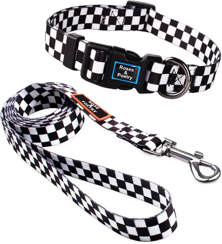 Vista 15 de Roses&Poetry - Juego de collar y correa reflectante para perros pequeños, arneses para cachorros con collares, collar y correa de nailon ajustable