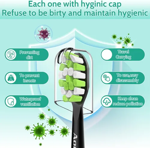 Vista 5 de Aoremon - Cabezales de repuesto para cepillo de dientes para Philips Sonicare DiamondClean Serie 2/3 EasyClean ProtectiveClean FlexCare Negro