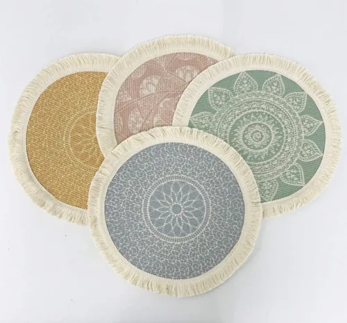 Vista 6 de Fennco Styles Unique Dream Catcher - Manteles individuales de algodón con flecos, 14 pulgadas, redondos, juego de 4 manteles individuales bohemios