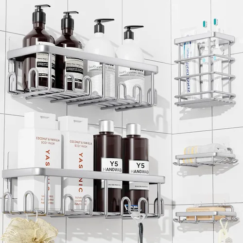 Vista 16 de YASONIC Shower Caddy Adhesive, Rustproof Shower Organizer, Wall Shower Rack Negro