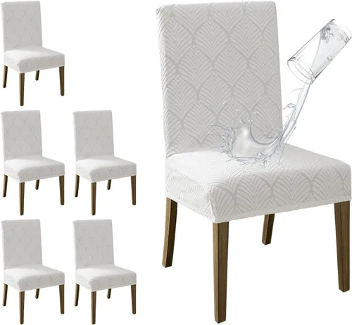 Vista 37 de MOSAYT Juego de 2 fundas para sillas de comedor 100% impermeables, súper ajuste elástico jacquard Parson, fundas extraíbles y lavables para sillas