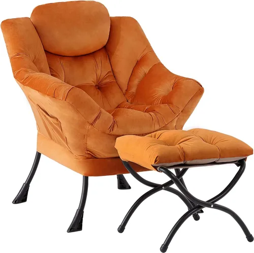 Vista 13 de Silla perezosa con otomana, silla de descanso moderna y grande con reposabrazos y bolsillo lateral, sillón tapizado de ocio con silla de lectura
