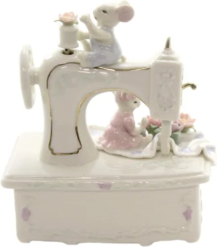 Vista 2 de Cosmos 58022 - Figura musical de porcelana fina para máquina de coser y ratones, 6 pulgadas, multicolor, 5 1/4 x 3 1/4 x 6 pulgadas de alto