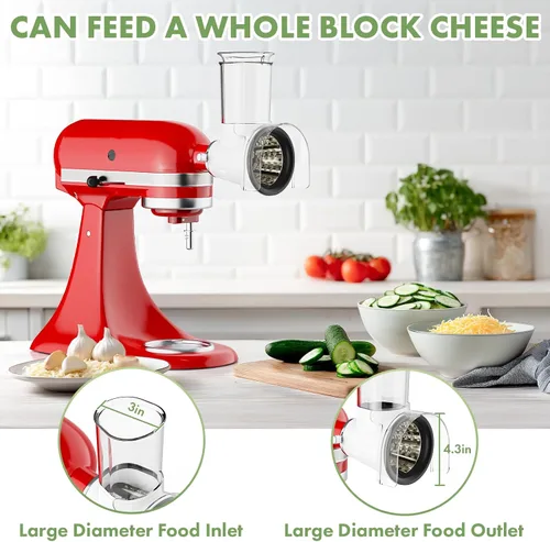 Vista 5 de Accesorio para rallador de queso KitchenAid, rallador de queso grande con conducto de alimentación de 3 pulgadas y barrera a prueba de salpicaduras