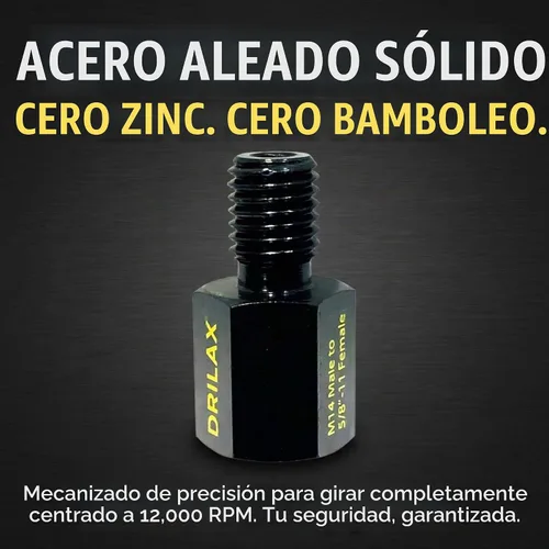 Vista 4 de Drilax Adaptador de amoladora angular M14 macho a 5/8-11 hembra, convertidor de rosca europeo a norteamericano para brocas de núcleo de diamante