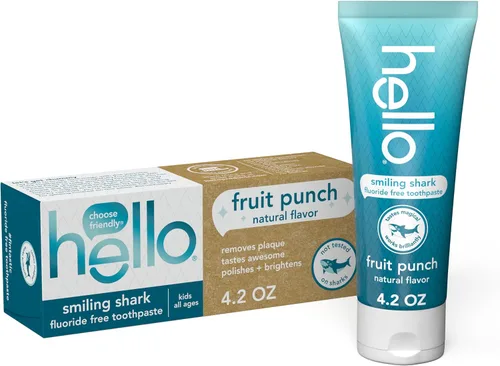 Vista 10 de hello Smiling Shark - Pasta de dientes sin flúor para niños, ponche de fruta natural, tubo de 4.2 onzas Elimina la placa, pule, blanquea, sabe