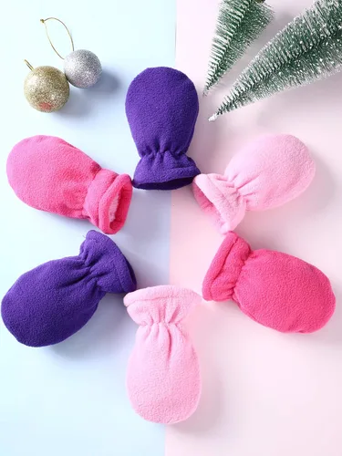 Vista 7 de 3 pares de guantes de invierno para bebés y niños pequeños de forro polar para bebés y niñas